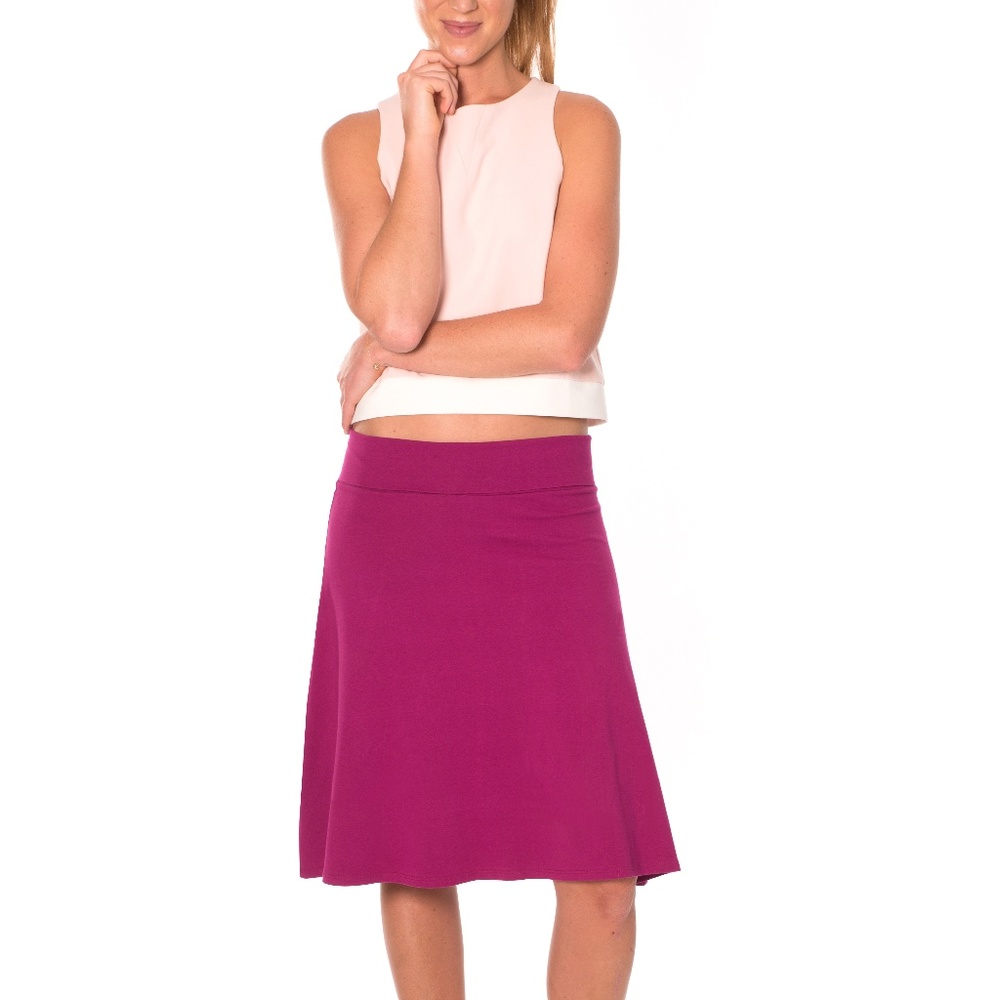Midi Cotton Fold Over Skirts in Raspberry Red
